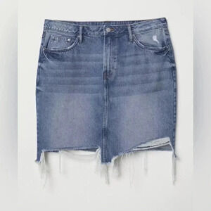H&M Divided Distressed Jean Denim Raw Hem Skirt Womens Size 10